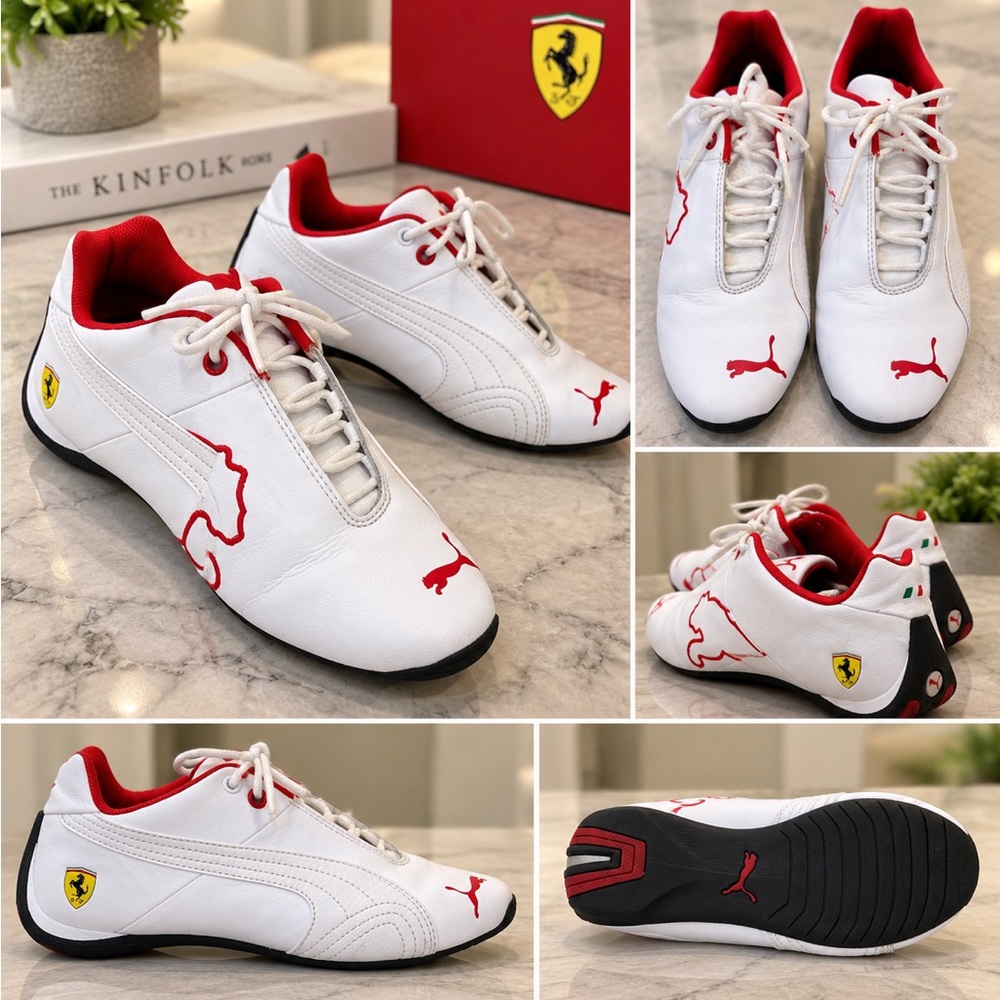 Puma White and Red Ferrari-Accented Driving Sneakers
